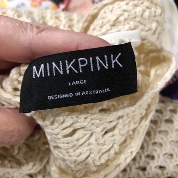 MINKPINK Boho Crochet Open-Knit Sheer Mini Tank Dress Bohemien Cream - L - Picture 10 of 10